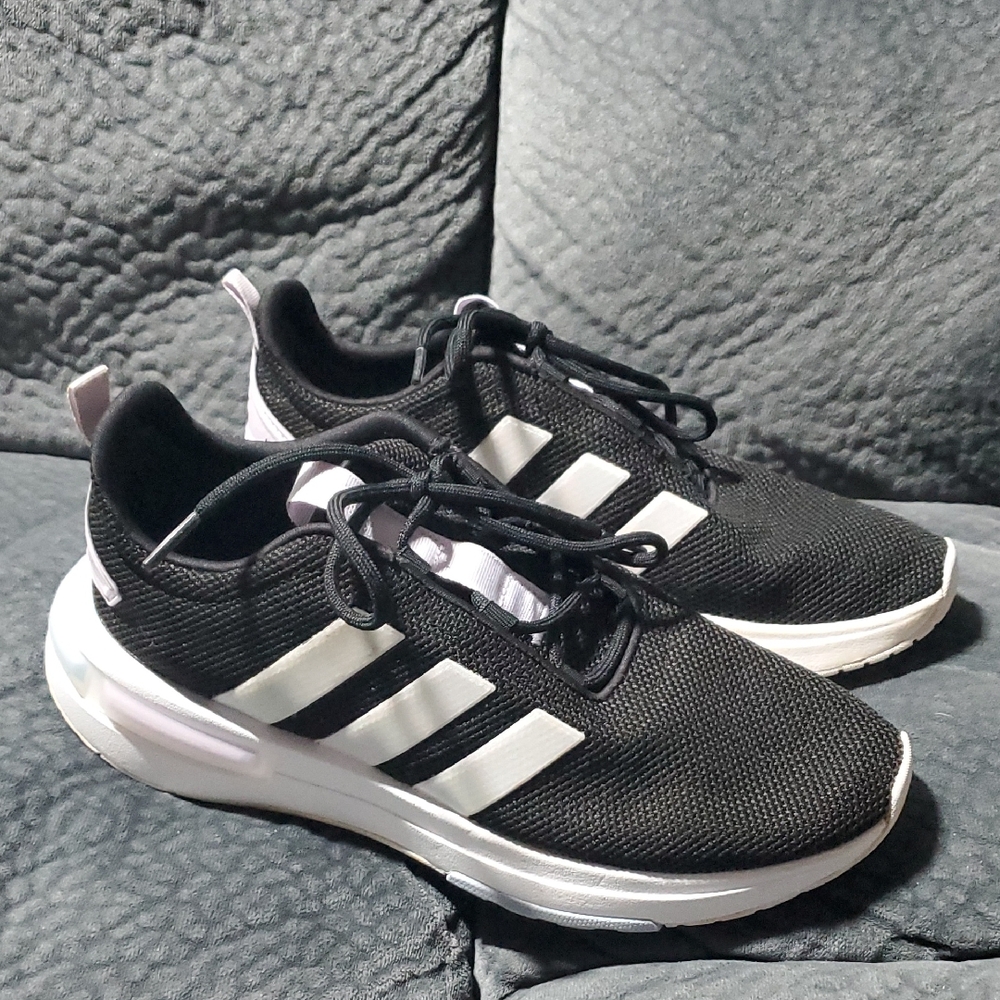 adidas Black & White Lightweight Running Shoes Kids Youth Size 6.5